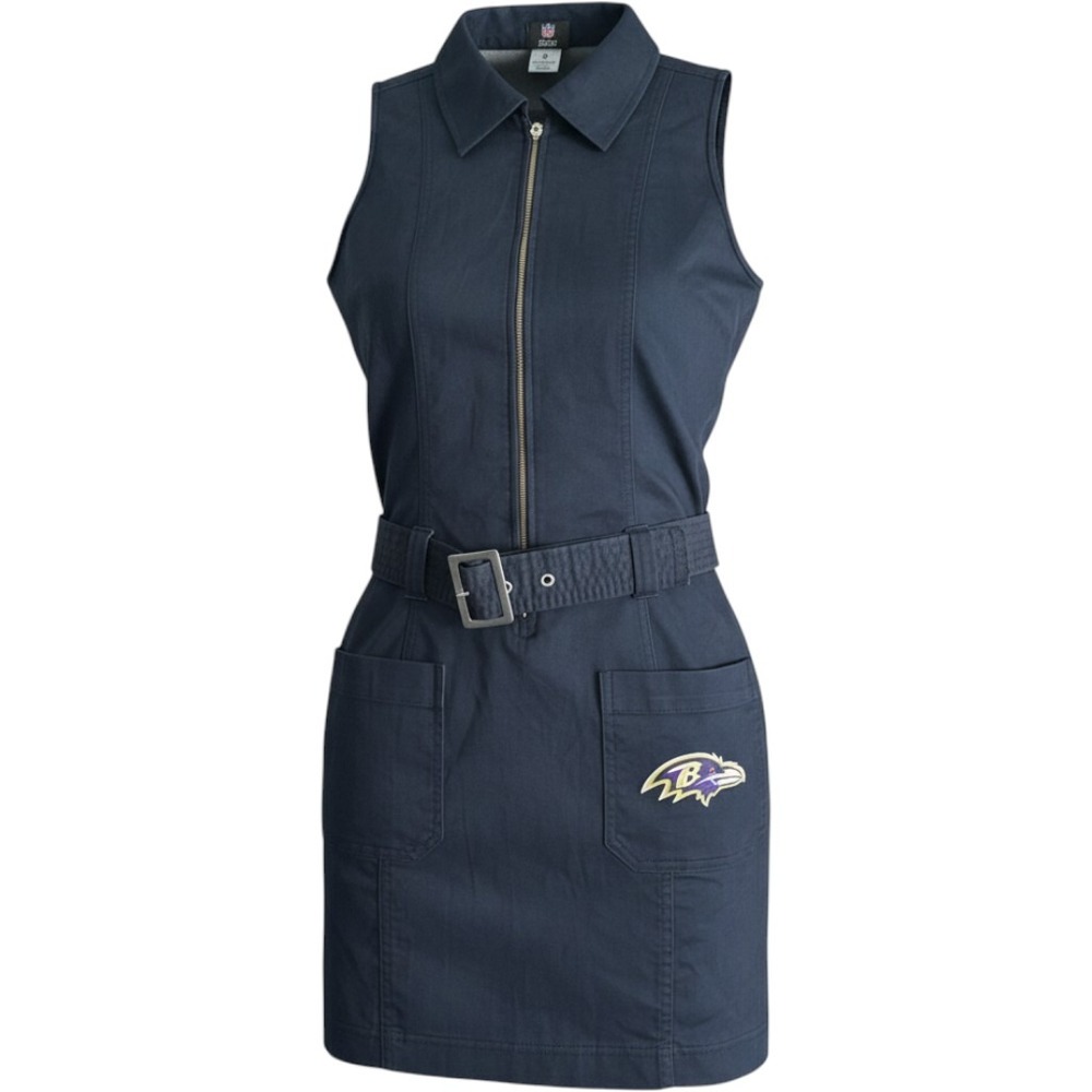 NFL Baltimore Ravens Sleeveless Belted Zip Front Utility Dress Small Navy